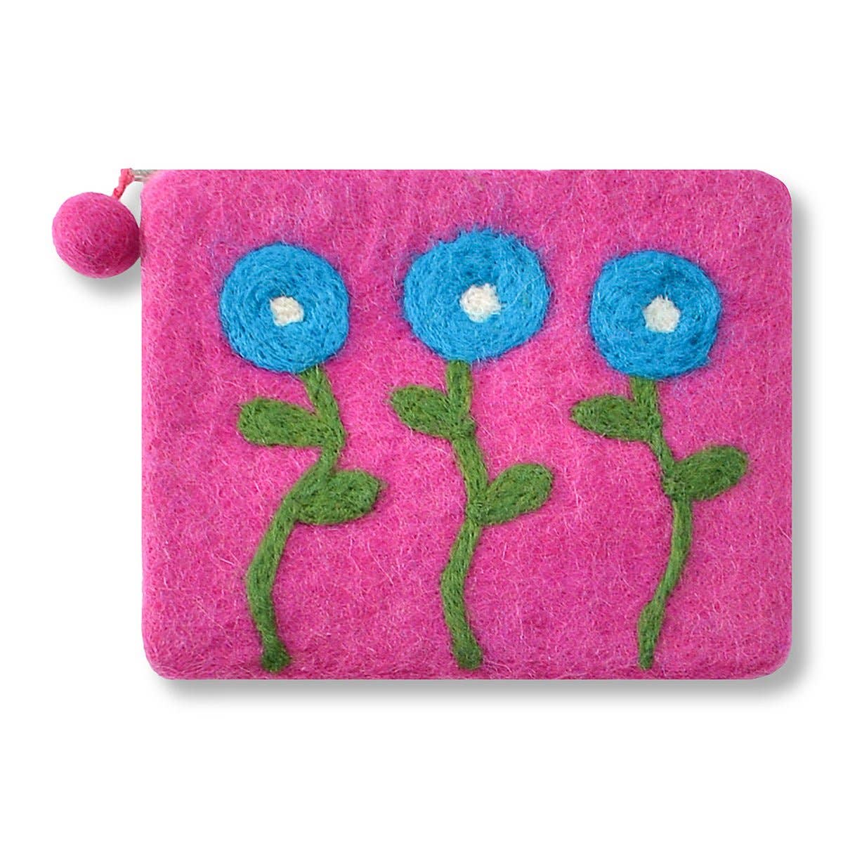 Pink Three Needle Flower Coin Purse – Handcrafted Wool Felt