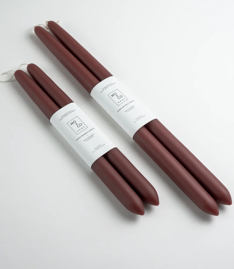 Berry Red | Dipped Beeswax Taper Candles – 14” | Pair
