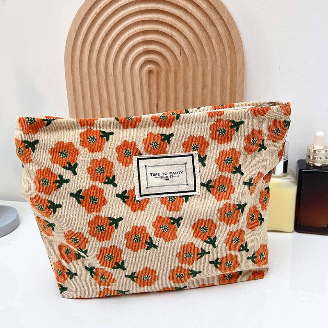Cosbai - Vintage Floral Print Makeup Bag: Black