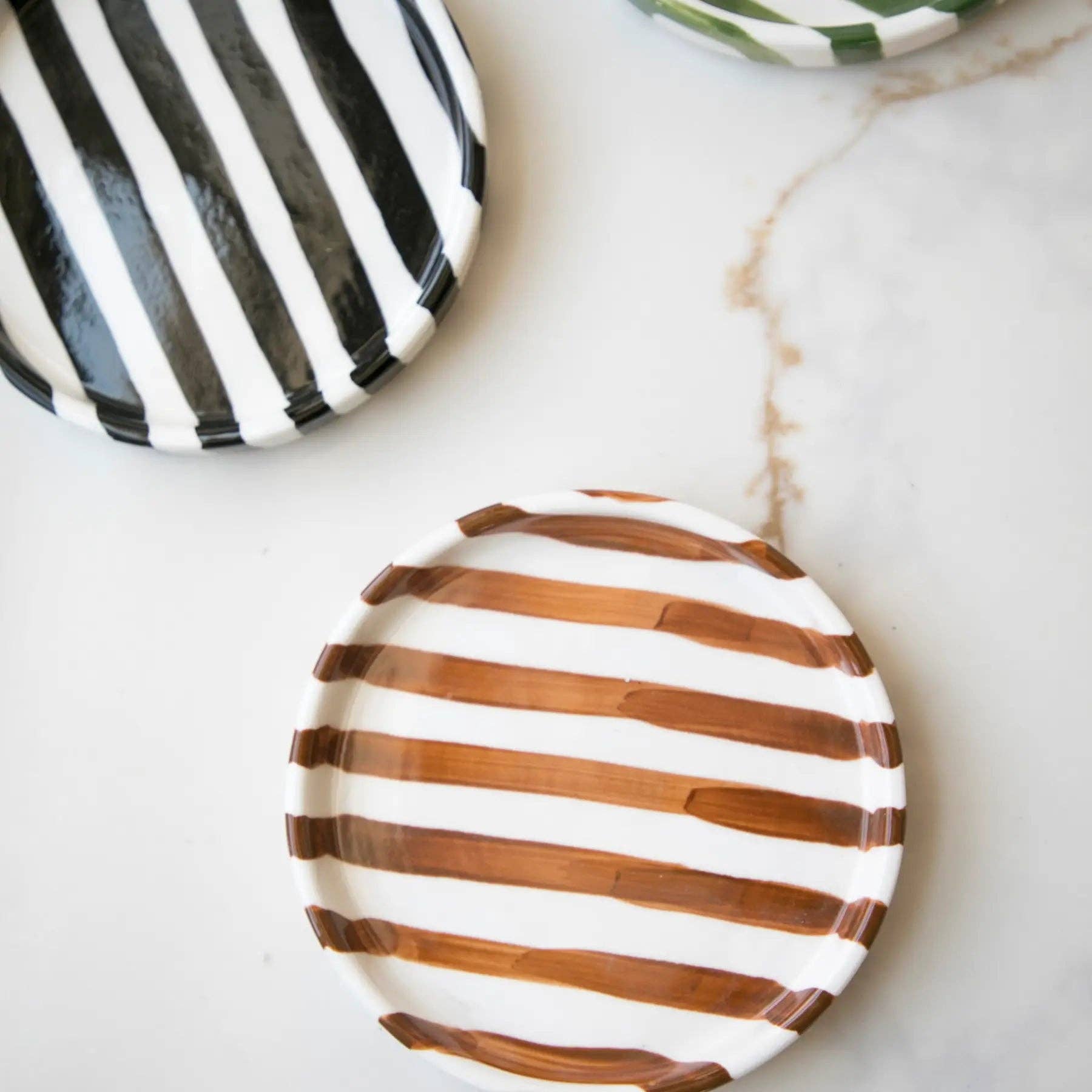 Brown Striped Ceramic Plate — 5 inch