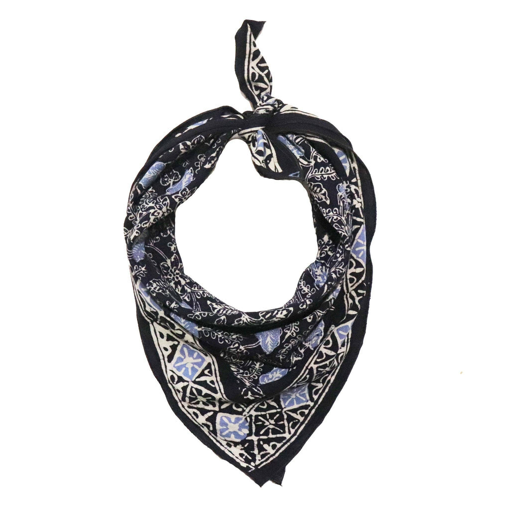 Large Wild Rag Batik Bandana Blue Navy Foliage