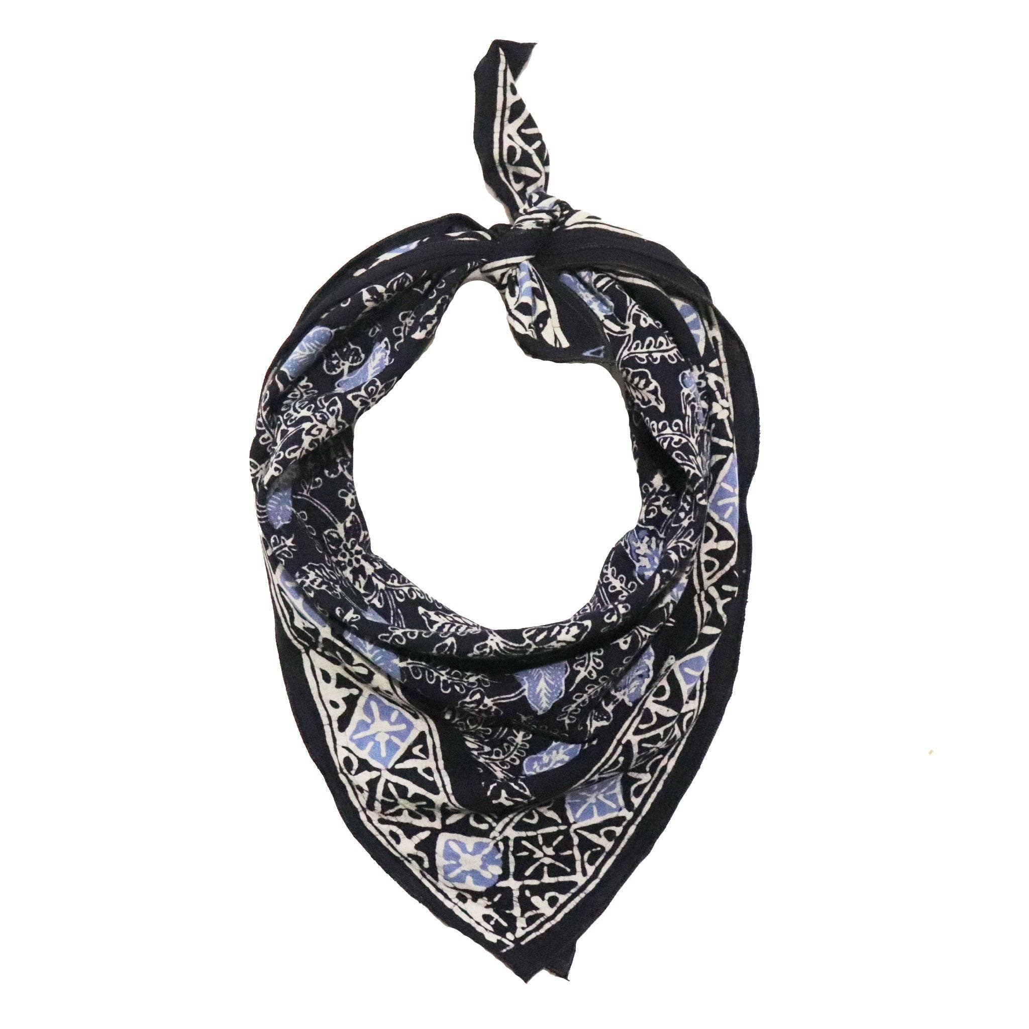 Large Wild Rag Batik Bandana Blue Navy Foliage