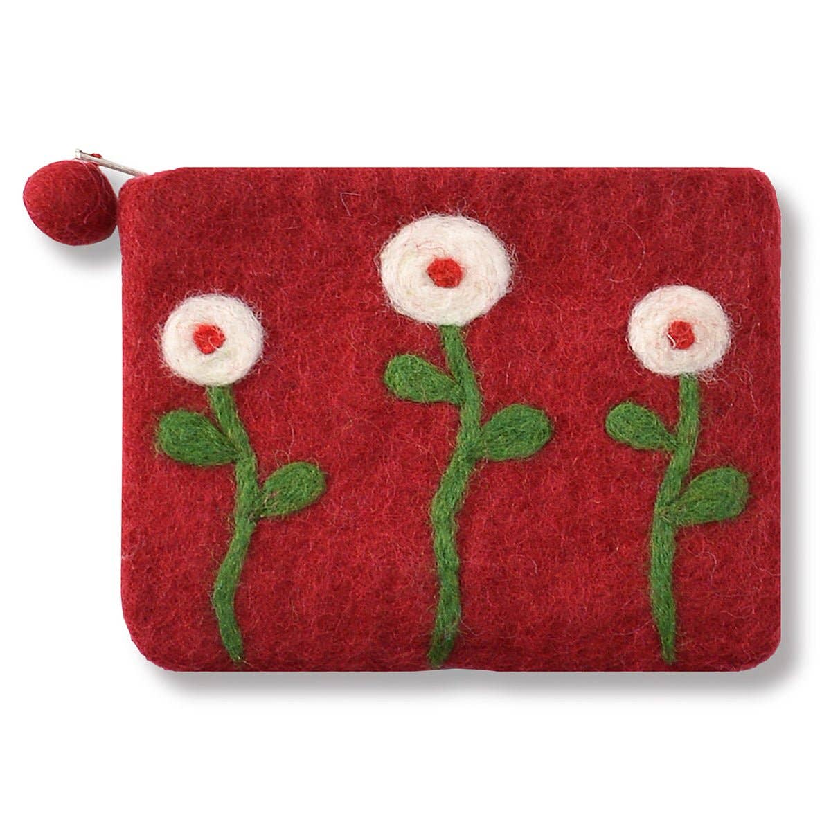 Red Three Needle Flower Coin Purse – Handcrafted Wool Felt
