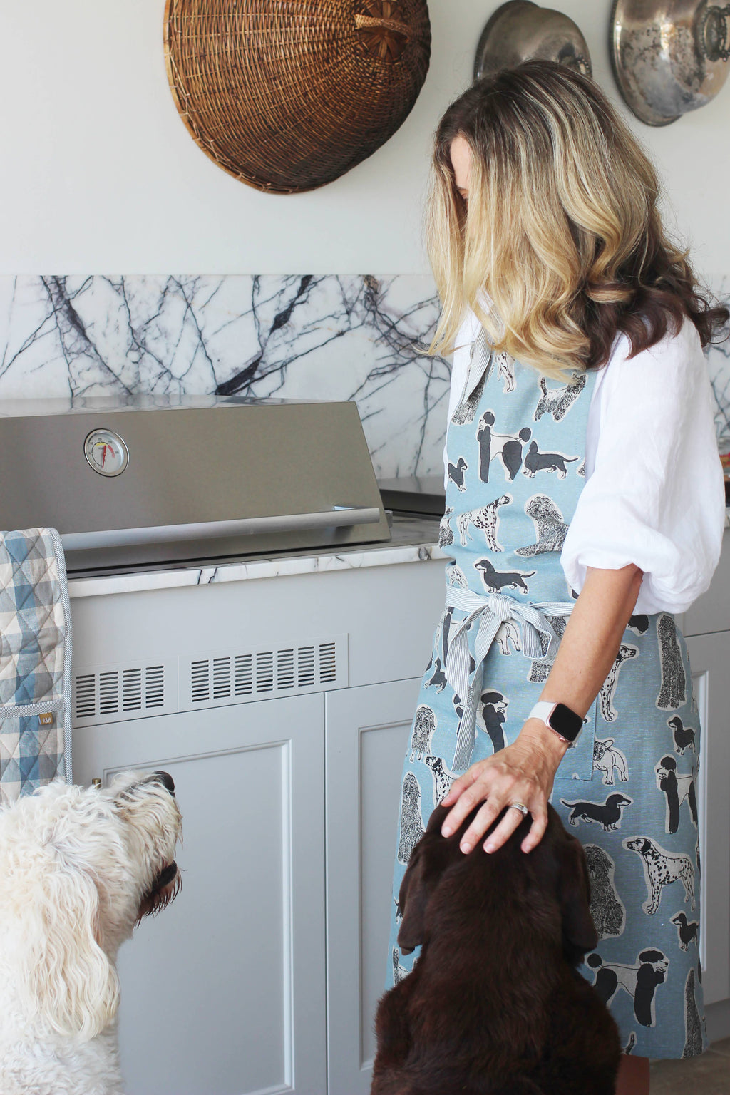 Apron Dog Print Standard Tie style-Blue Haze