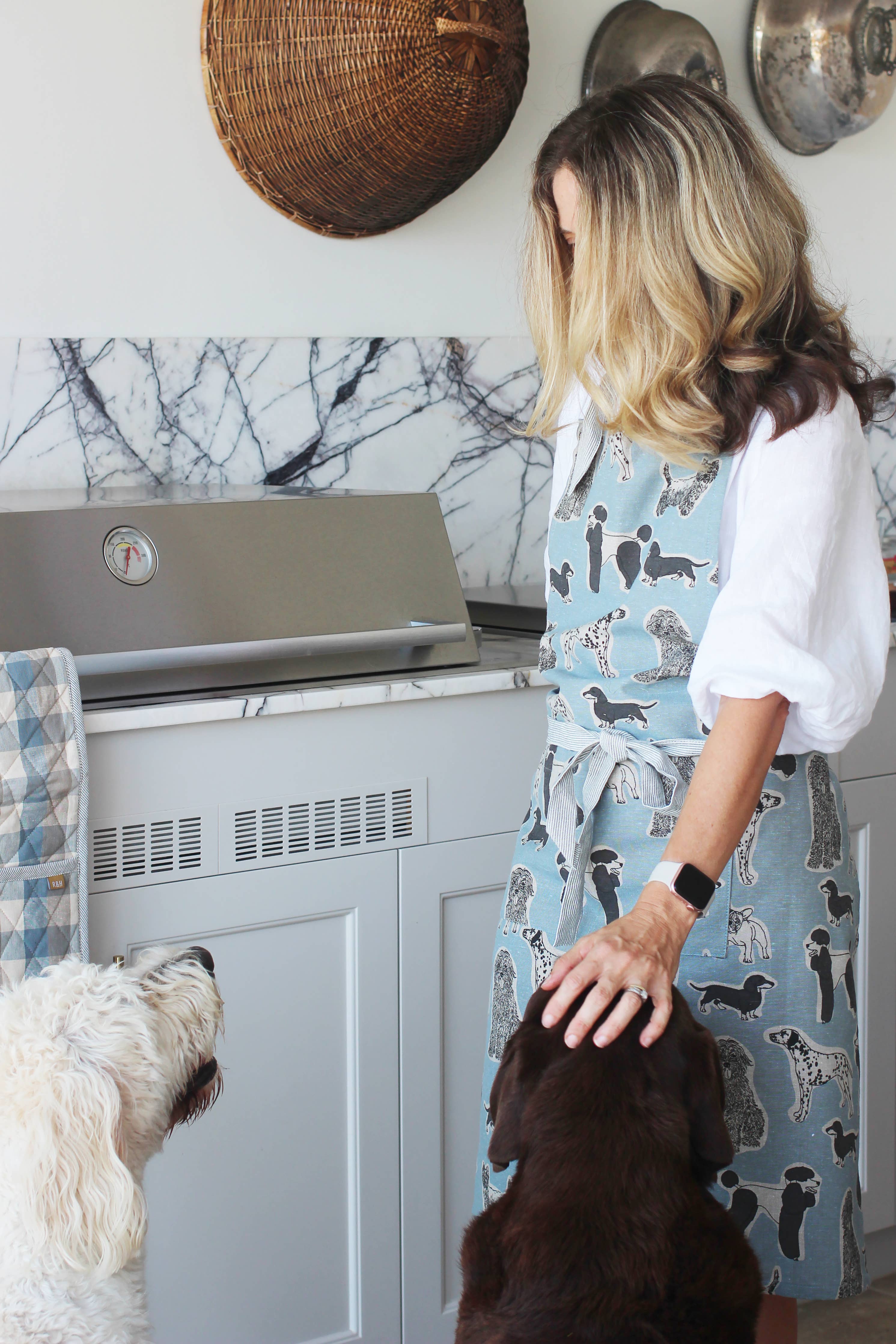 Apron Dog Print Standard Tie style-Blue Haze