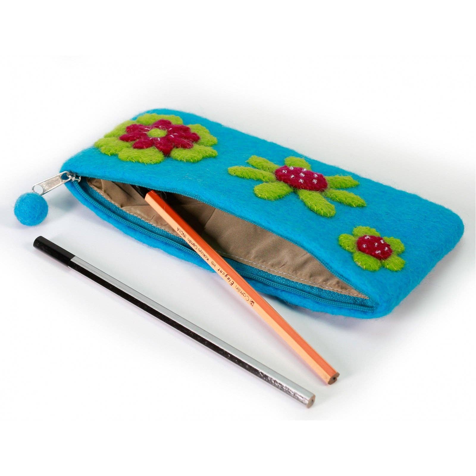 Red Three Flowers Attached Pencil Case