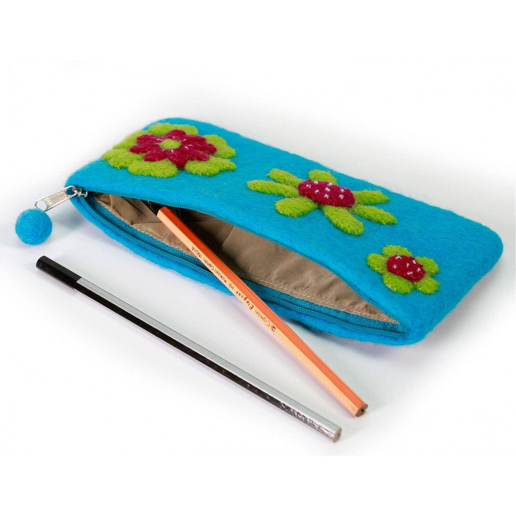 Purple Three Flowers Attached Pencil Case