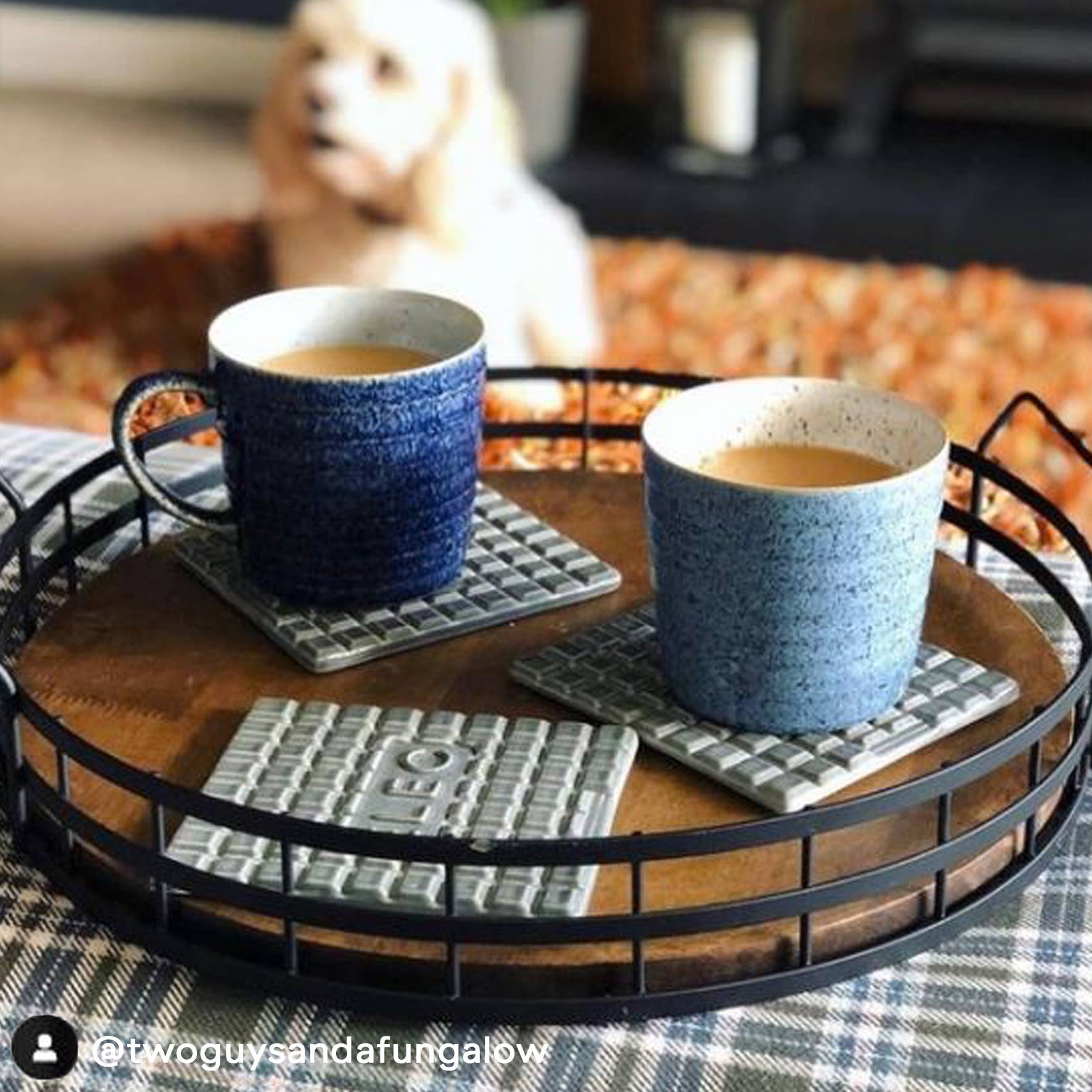 Blue Flint and Chalk Ridged Coffee Mug – Set of 2 | 13.5 oz.