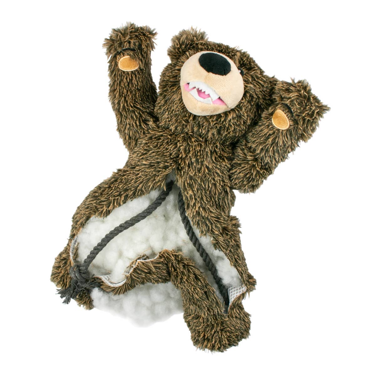 Plush bear toy with a white belly on a white background