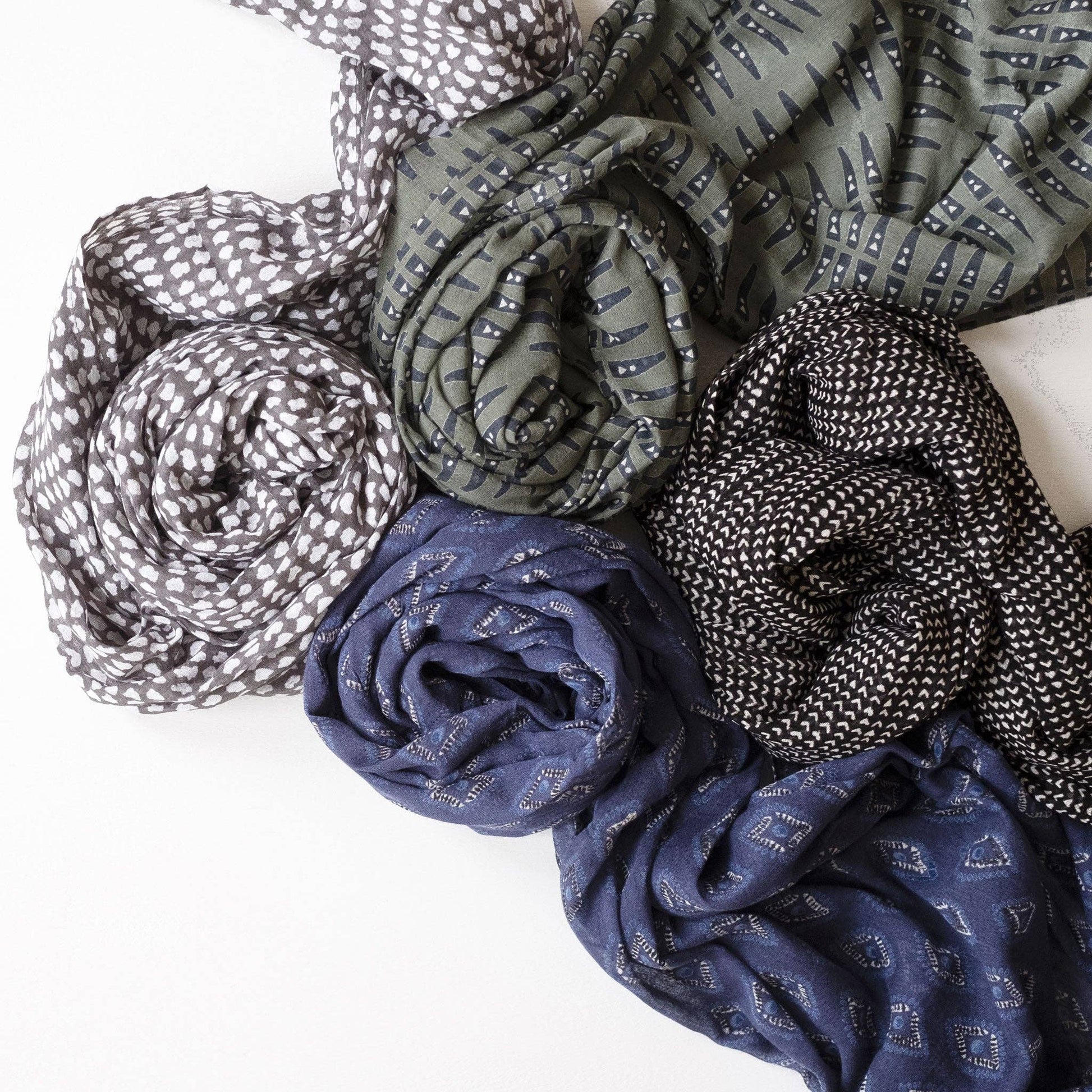 Dark Gray/White Dot Block Printed Scarf