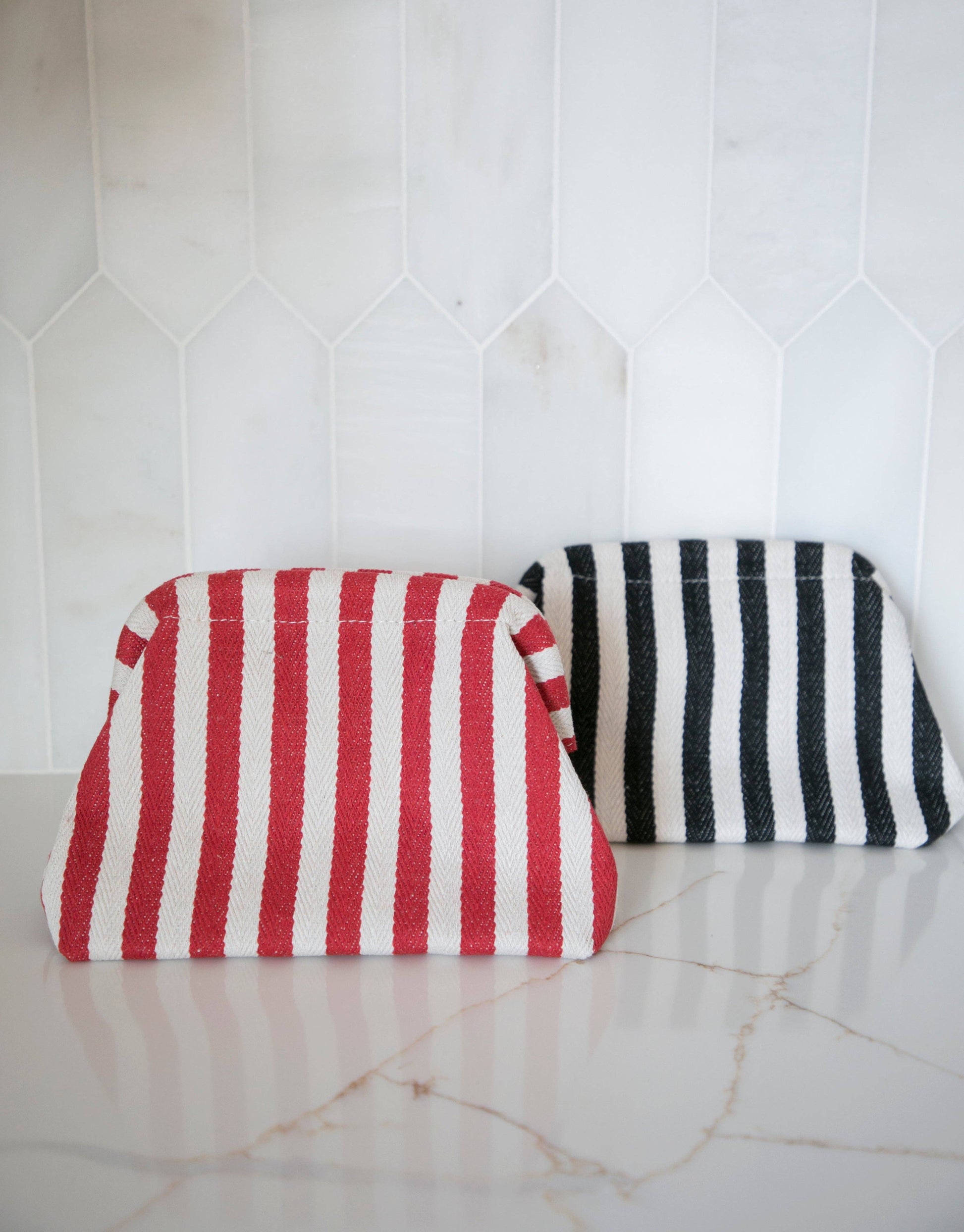 Navy Striped Makeup Pouch