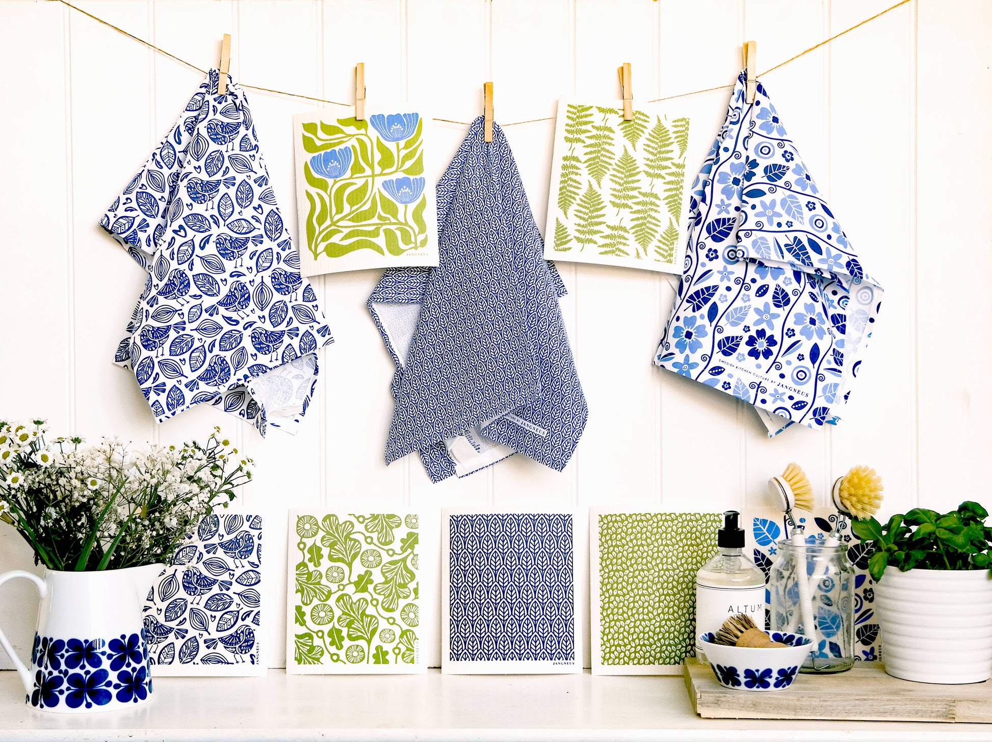 Swedish Dishcloth - Leaves - Blue: Blue