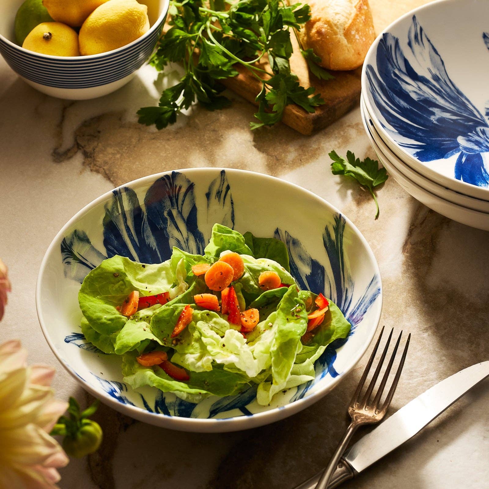 Tulip Entrée Bowl — Blue Floral