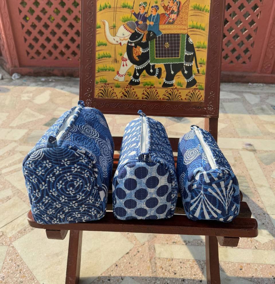 Small Blue Cotton Bag Floral Printed Bag