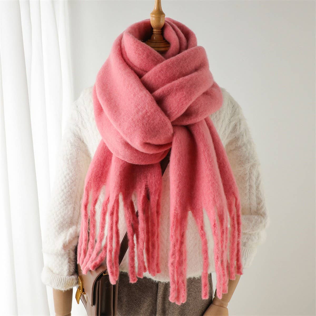 Camel Mohair Tassel Scarf for Winter(OS)