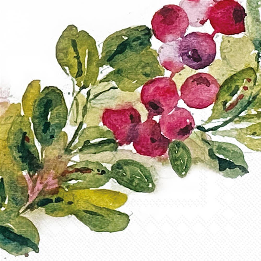 Cranberry Wreath Christmas Paper Cocktail Napkins — Set of 20