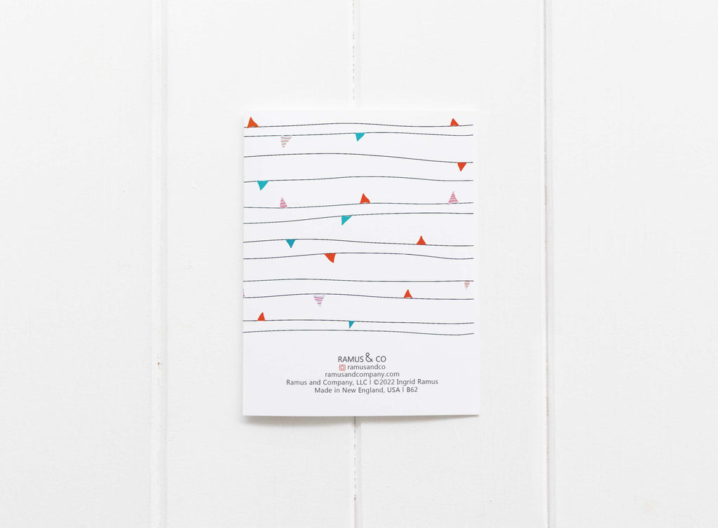 Business card with colorful triangle pattern on a white background