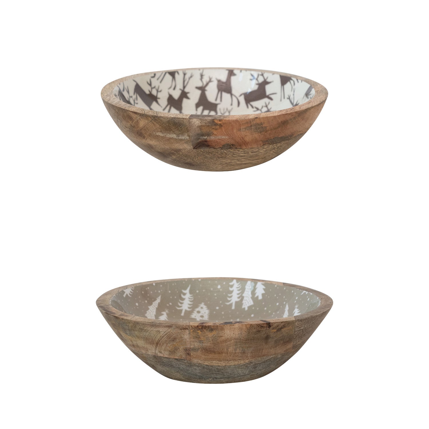 Enameled Mango Wood Bowls with Holiday Patterns, Set of 2 ©